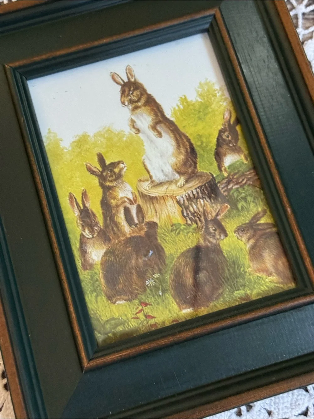 Vintage Framed Rabbit Print Woodland Bunny Cottagecore Wall Art